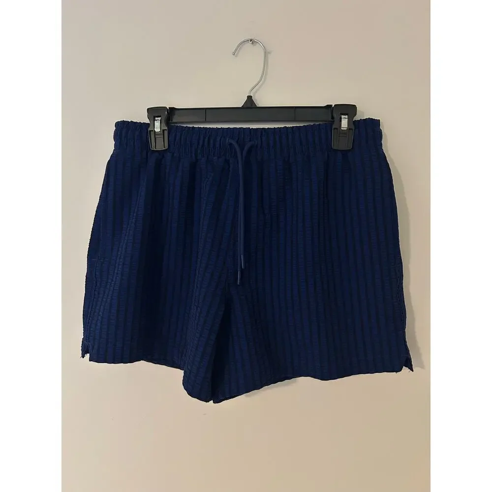 Abercrombie & Fitch Blue Swim Shorts Trunks Navy Blue Stripe Sport Textured EUC